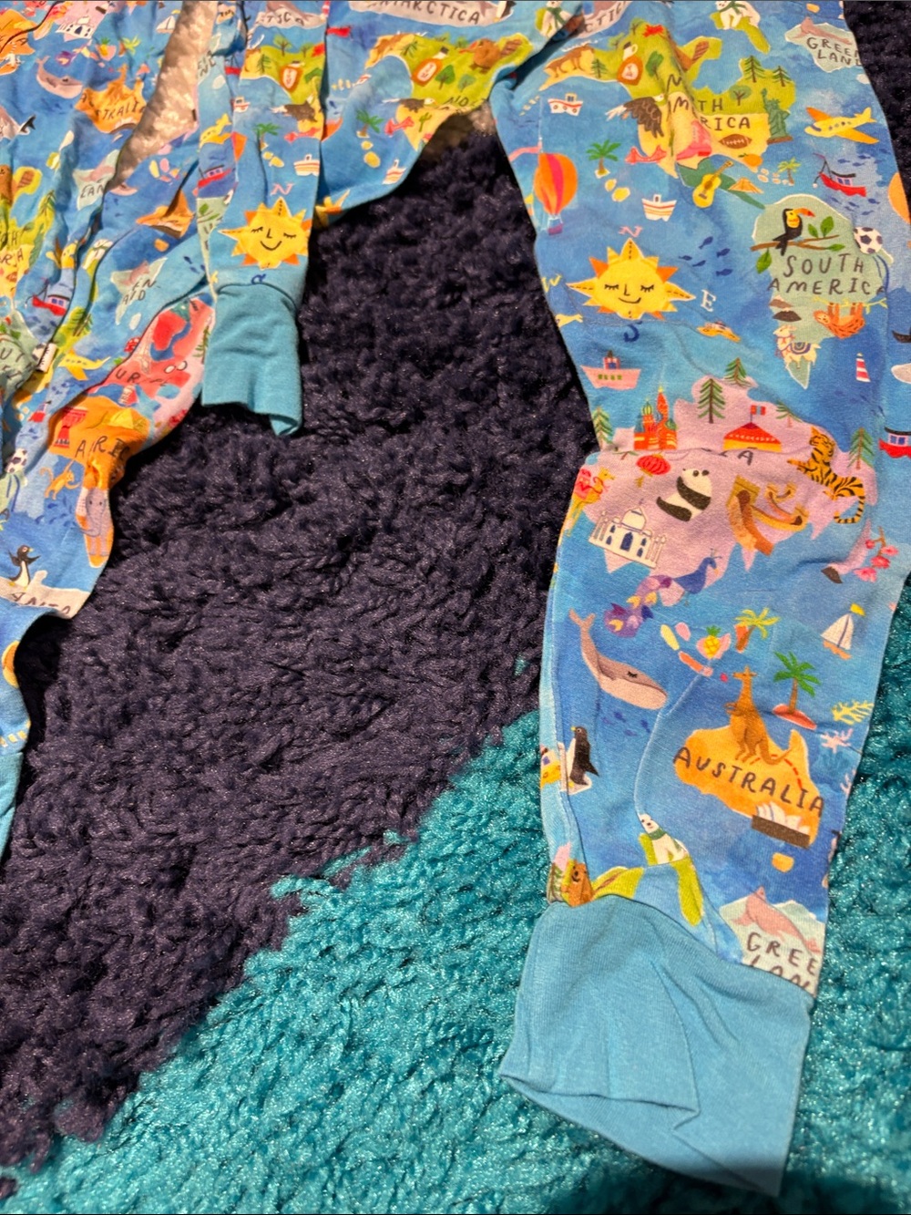 Little Sleepies Multicolor World Map Pajama Top with Bright Blue Trim - Picture 5 of 5